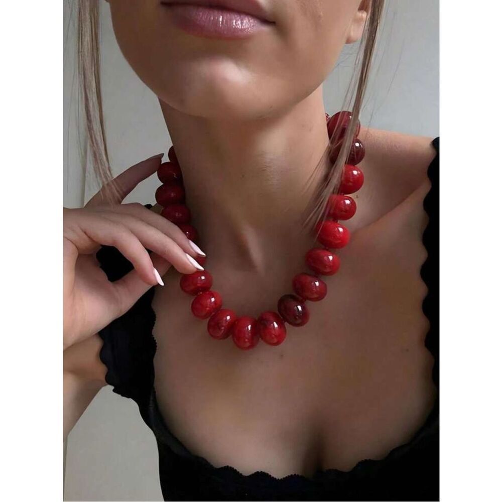 Bold Red Beaded Necklace A1635